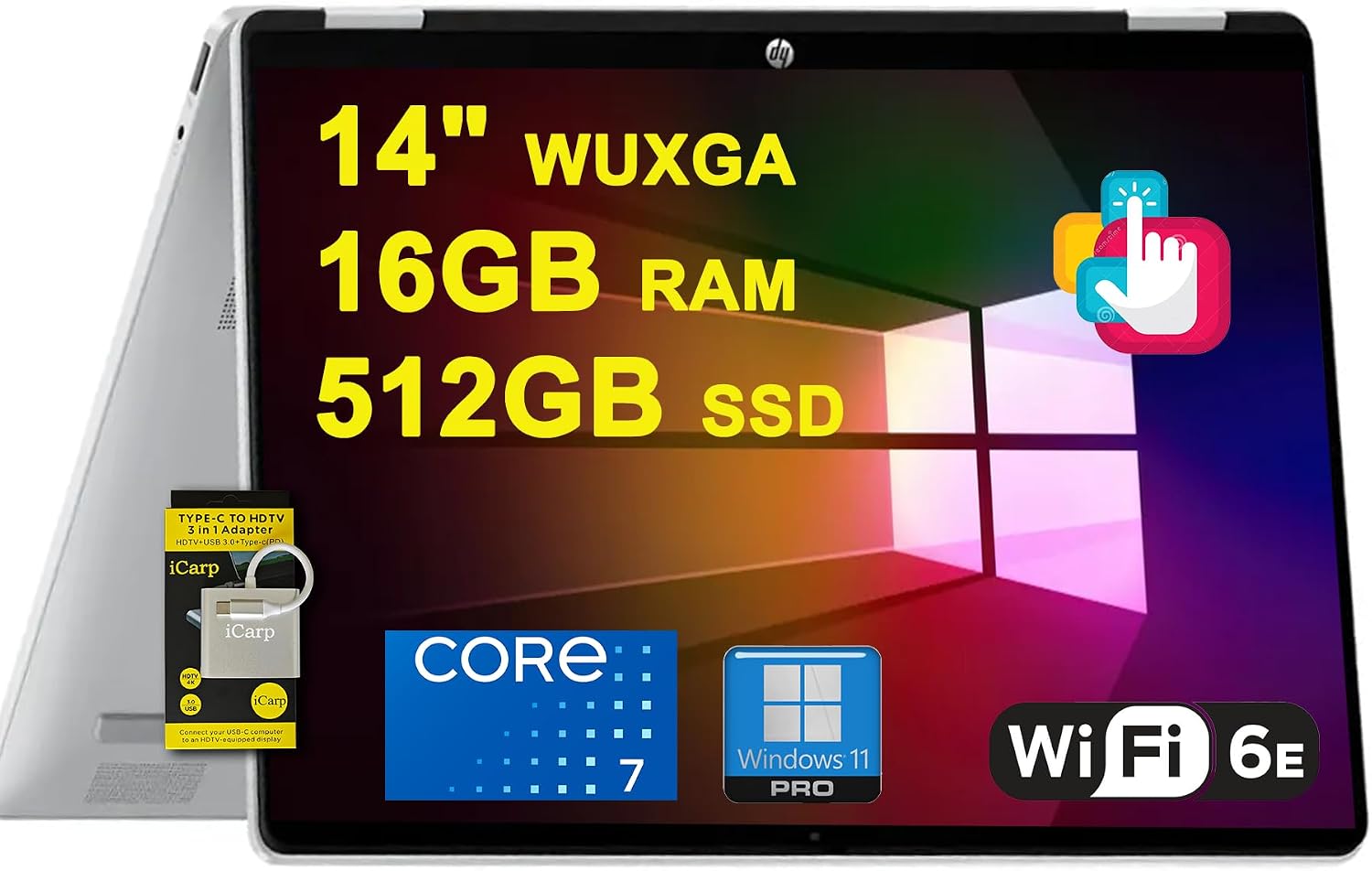 HP OmniBook 5 Flip 2-in-1 Laptop 14' WUXGA IPS Touch Intel 10-core Core 7 150U 16GB DDR5 512GB SSD Backlit Wi-Fi6E 5MP IR Privacy Camera Win11Pro w/ICP Hub