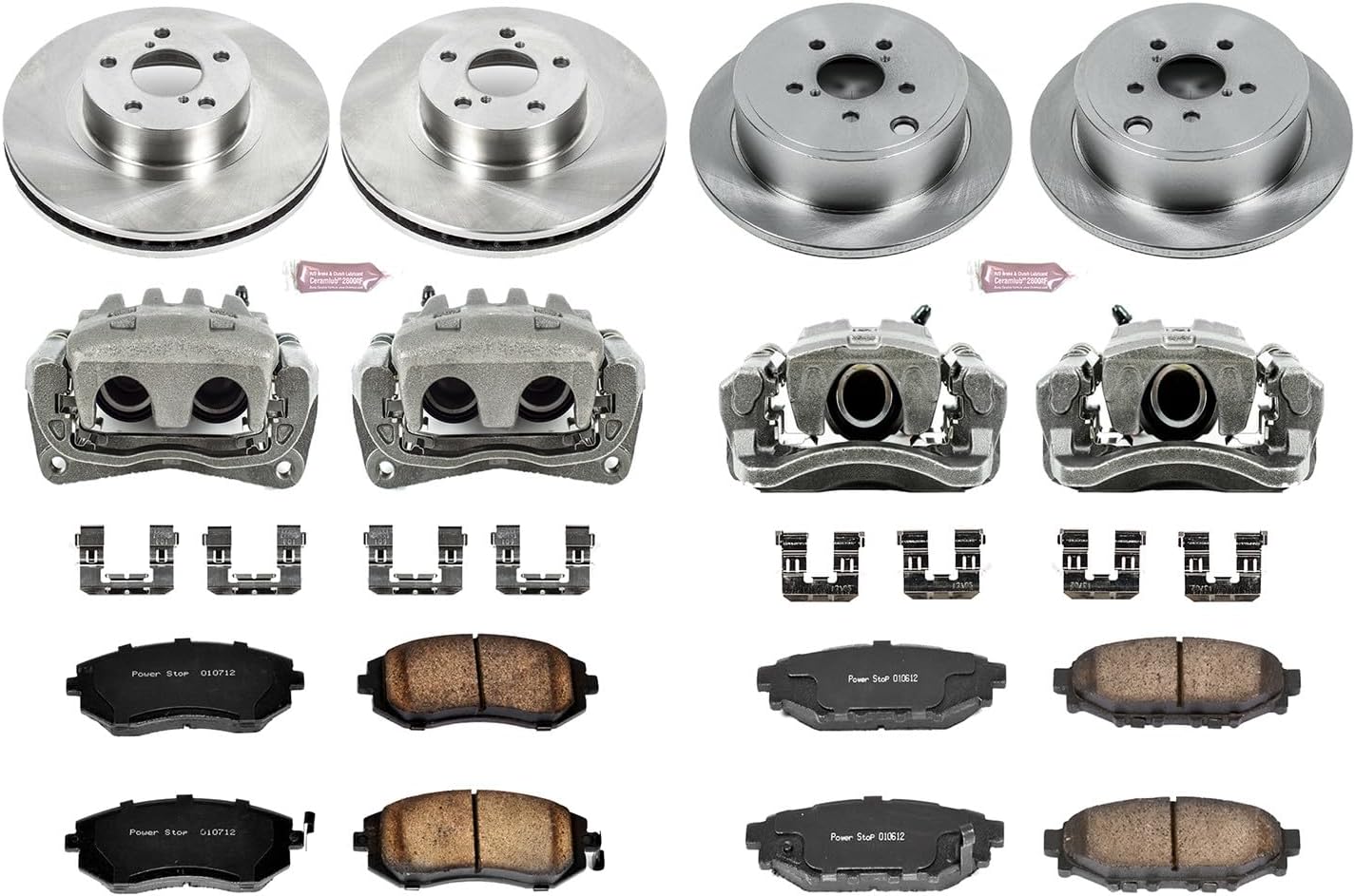 PowerStop Front and Rear Brake & Caliper Kit for Subaru Impreza 2008-10 - Ceramic Brake Pads + Calipers + Disc Rotors Replacement, KCOE6110