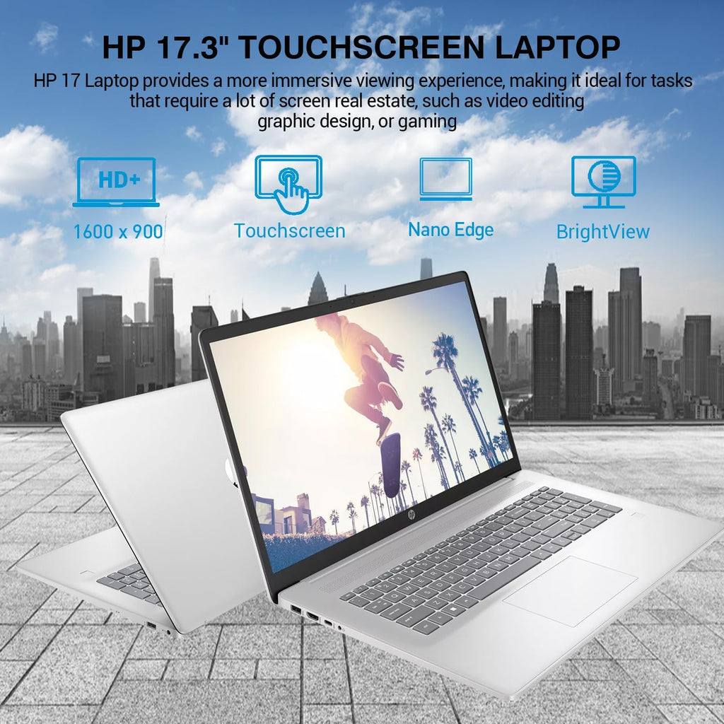 HP 17 Touchscreen Laptop Computer, 17.3' HD+ Touch Screen Laptop Notebook PC, Intel 10-Core i7, Windows 11 Pro | 10 Key Backlit | Fingerprint | Wi-Fi 6 | 64GB RAM 1TB SSD