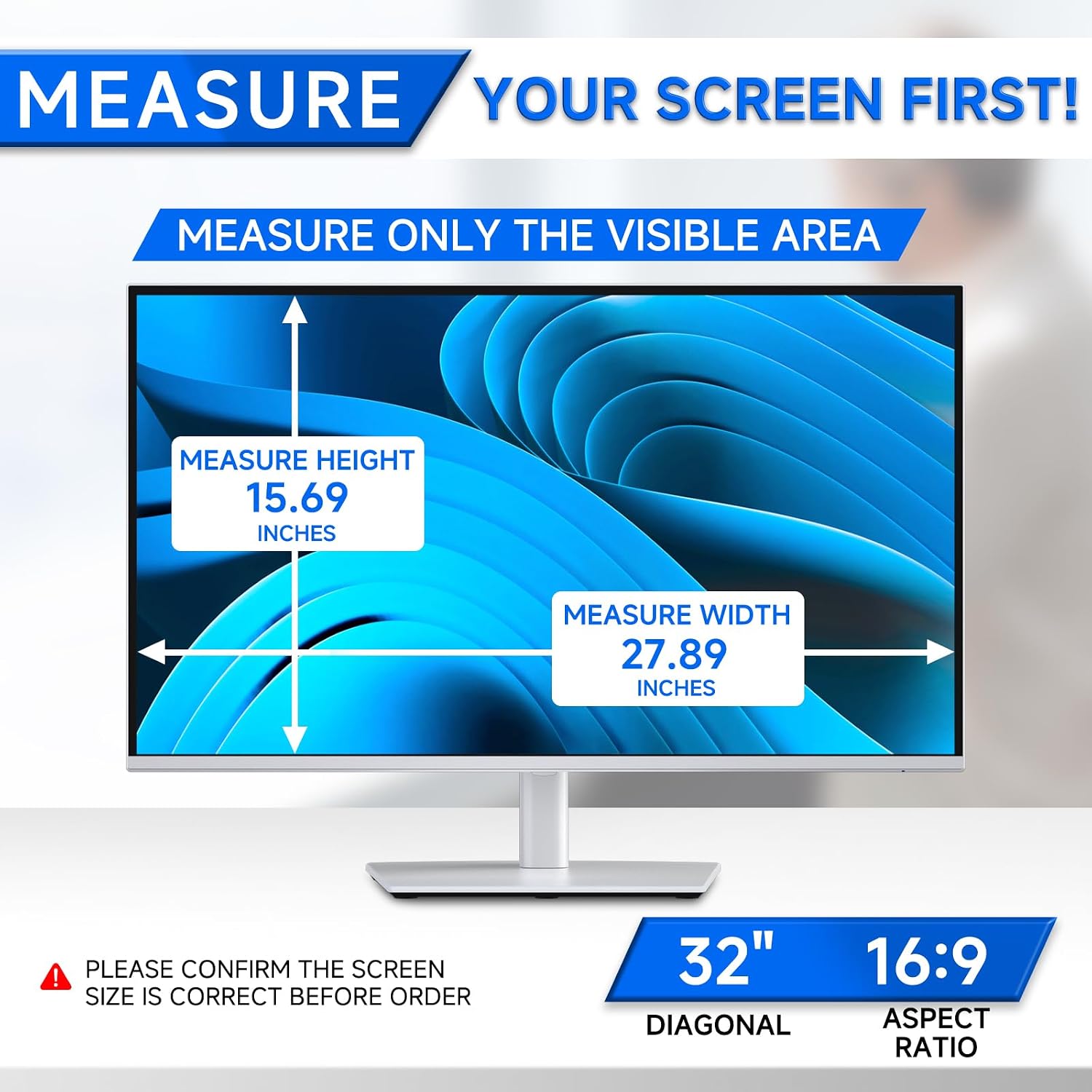 [2-Pack] Privacy Screen For Computer Monitor, 32-Inch 16:9 Aspect Ratio; Anti Spy/Bule Light/Glare And Eye Protection, 2 Install Ways Removable For Office, Airport, Cafe And Other Public Area; Diagonal 32 Inches, Width 27.89 Inches, Height 15.69 Inches