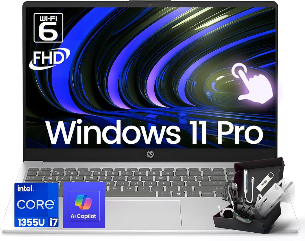 HP 2026 i7 Touchscreen Laptop, 15.6' FHD Display, Intel i7-1355U (32GB RAM | 1TB SSD), Copilot Key, Numeric Keypad, Webcam, Windows 11 Pro, WiFi 6 & Bluetooth with SXK Accessory Kit
