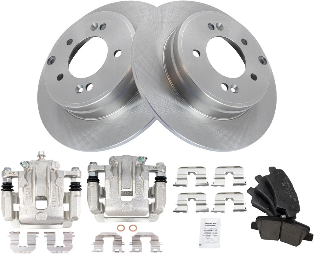 TRQ Rear Brake Pad and Rotor Set Ceramic Rotors Calipers Compatible with 2014 Kia Optima