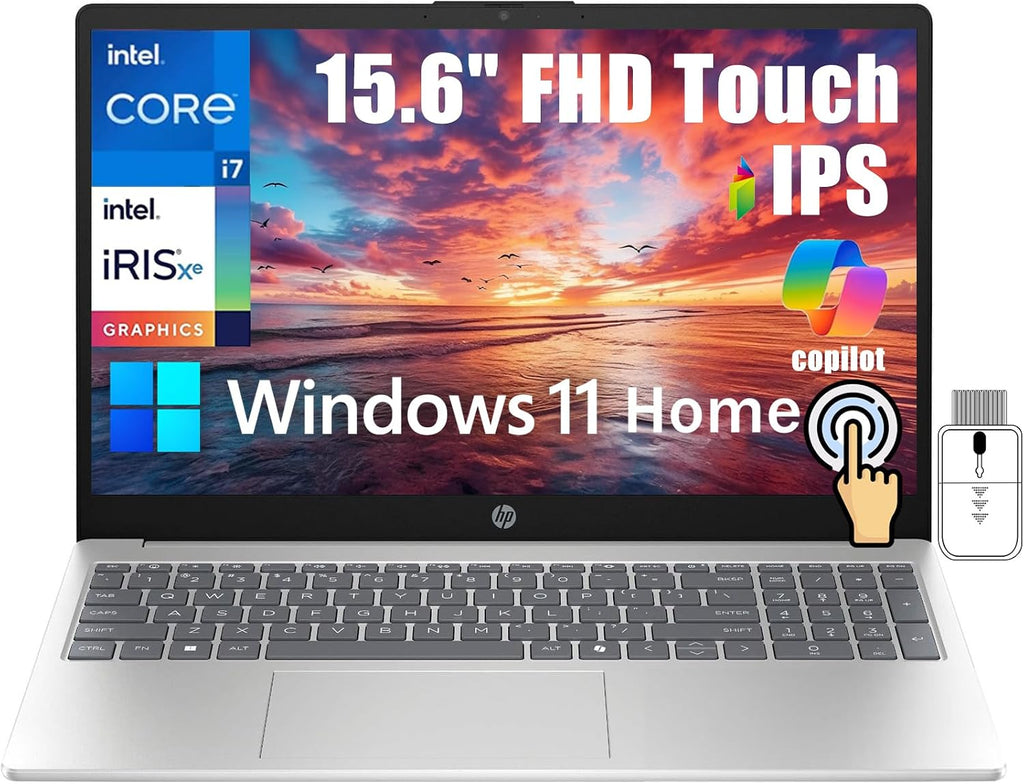 HP Touchscreen Business Laptop, 15.6' FHD IPS Display, Intel 10-Core i7-1355U, 32GB RAM 1TB SSD, Intel Iris Xe Graphics, Copilot AI, Wi-Fi 6, HD Camera, HDMI, Windows 11 Pro, w/Accessory