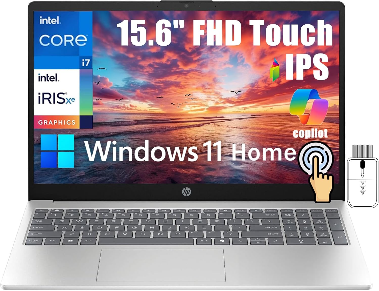 HP Touchscreen Business Laptop, 15.6' FHD IPS Display, Intel 10-Core i7-1355U, 32GB RAM 1TB SSD, Intel Iris Xe Graphics, Copilot AI, Wi-Fi 6, HD Camera, HDMI, Windows 11 Pro, w/Accessory