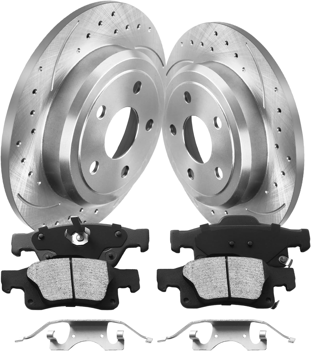 Anpulsero Rear Brake Pads and Rotors Kit Compatible with 2011-2020 Jeep Grand Cherokee, 2011-2020 Dodge Durango|Low Dust Noise Free-Drilled Slotted Brake Rotors Kit| 53061 & D1498-8698 | 329.9mm(13in)