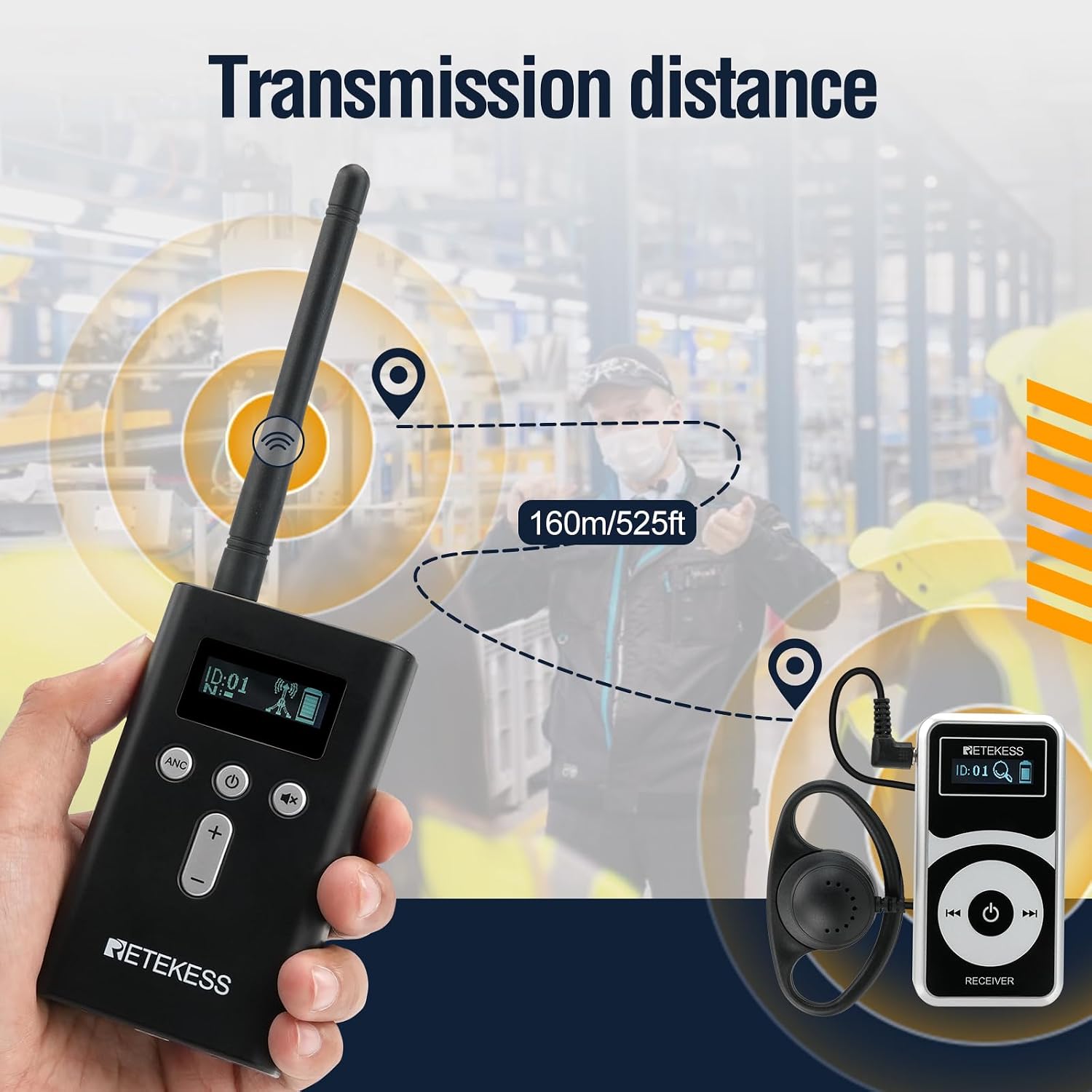 Retekess T130P Wireless Tour Guide System, Noise Reduction,328ft,Tour Guide Headsets with Over Ear Headphones for Factory (1 TX 15 RX)