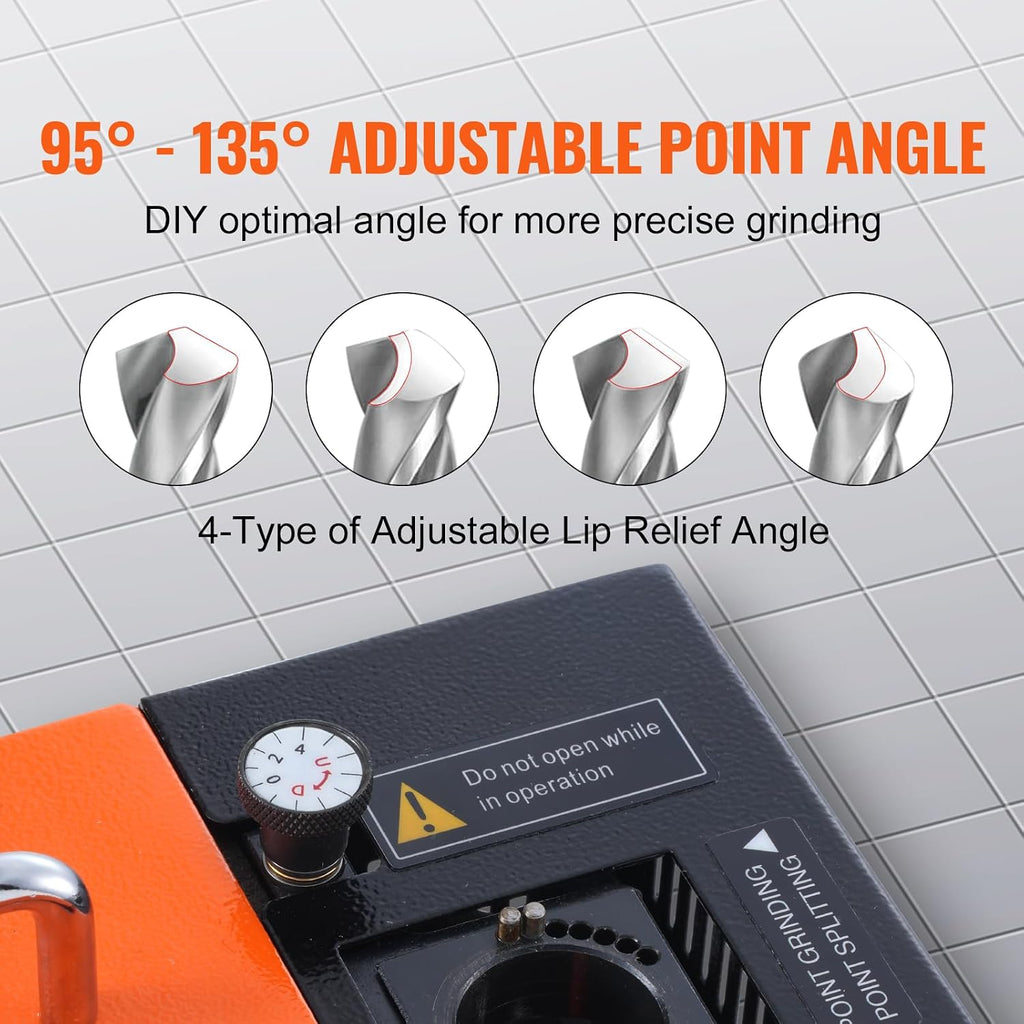 VEVOR Drill Bits Sharpener, 3-20mm Drill Bits Grinder Sharpener, Lip Relief Angle & 95°-135° Point Angle Adjustable Drill Bit Re-Sharpener, Portable Sharpening Machine with 18 Collets, CBN & SDC Wheel