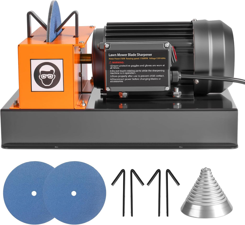Lawn Mower Blade Sharpener – 1HP 750W Lawnmower Bench Grinder with 9-inch Ceramic Wheel for High/Low Lift, Flat & Gator Blades