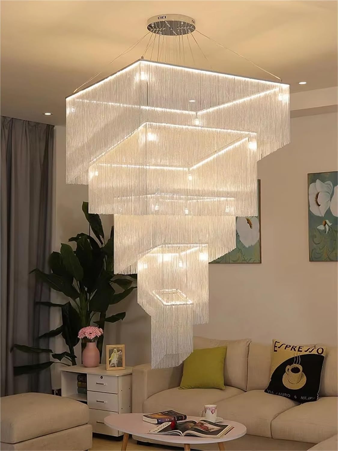 Modern Luxury LED Square high Ceiling Living Room Lobby Staircase Chandelier Gold/Silver Lighting fixtures,Dining Light Fixtures