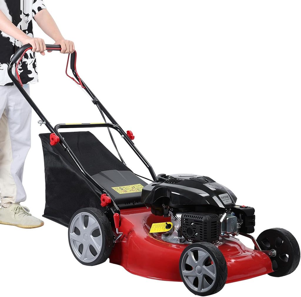 Self Propelled Gas Lawn Mower, High-Wheel Push Mower with 50L Grass Tank, Side Discharge,141cc 4-Stroke Gas Push Lawn Mower Big Wheels for Yard Patio Lawn Landscaping (Red)
