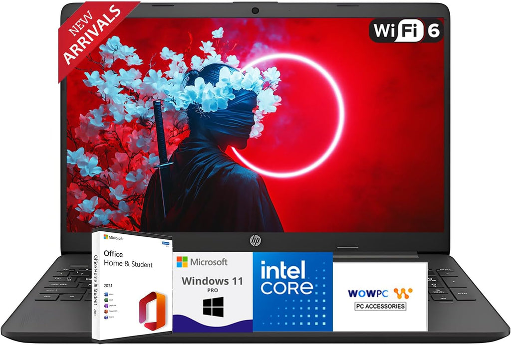 HP New Business Laptop with Microsoft Office, Intel Powerful Processor, 15.6' FHD LED Display, 16GB RAM, 512GB SSD, Ethernet RJ-45, Ultra Quiet Design, Long Battery Life, Windows 11 Pro, WOWPC USB