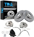 TRQ Front Brake Pad and Rotor Set Ceramic Rotors Calipers Hoses Compatible with 2010 Audi A3 2012 Volkswagen Golf 2013 GTI 2009-2010 Jetta 2006-2009 Rabbit