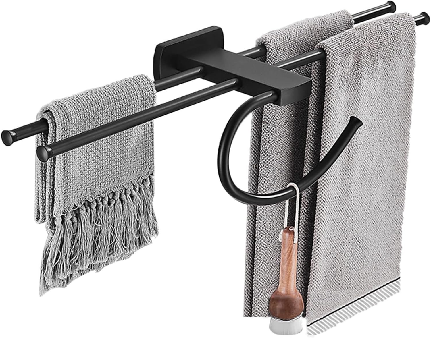 Towel Shelf for Bathroom Wall Mounted Towel Rack Self Adhesive Towel Rail No Drill Towel Holder Double Bar Brass for Kitchen Toilet,Black B,50cm