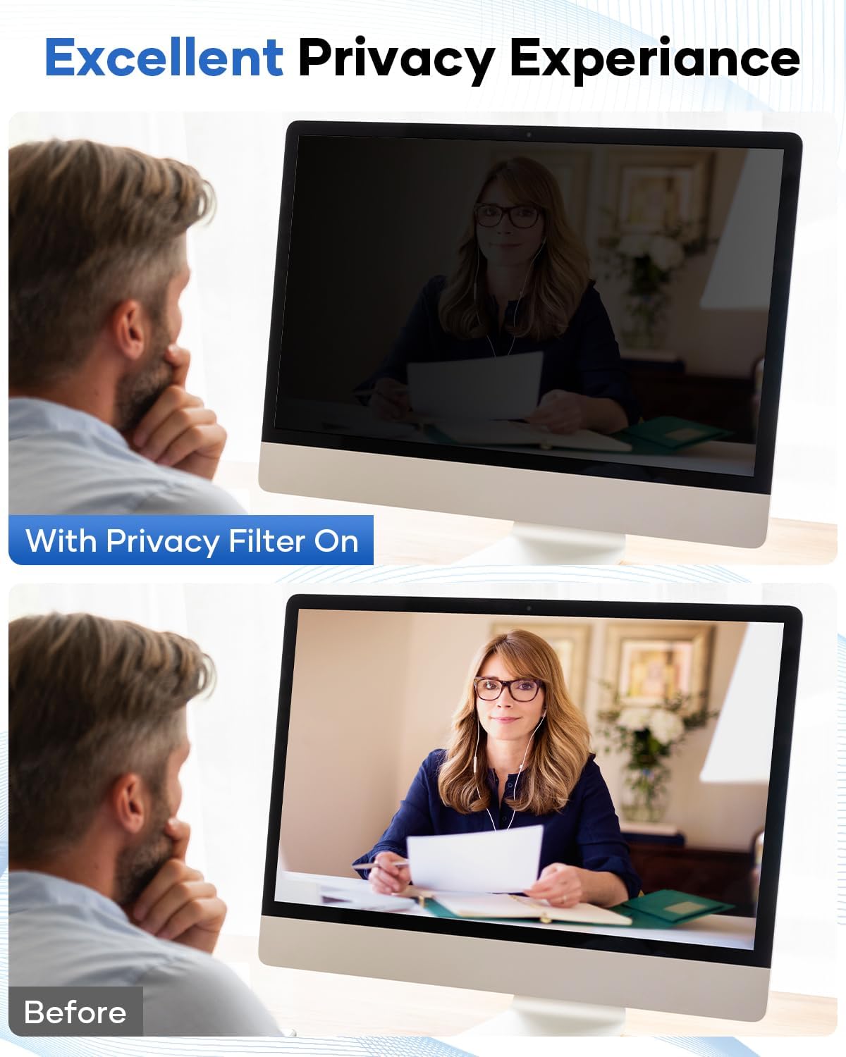 [2 Pack] 32 Inch Computer Privacy Screen for 16:9 Aspect Ratio Widescreen Monitor, Eye Protecting Anti-glare Blue Light Display Screen Privacy Protection, Removable Anti-scratch Coating