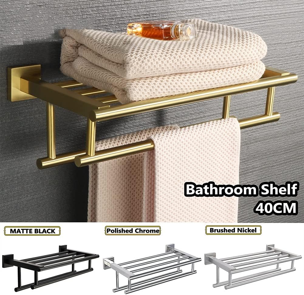 Towel Rack Double Towel Holder with 2 Bars Bathroom Shelf, Brushed 304 Stainless Steel Bathroom Towel Rack, Wall Mounted Hanger Storage Towel Shelf