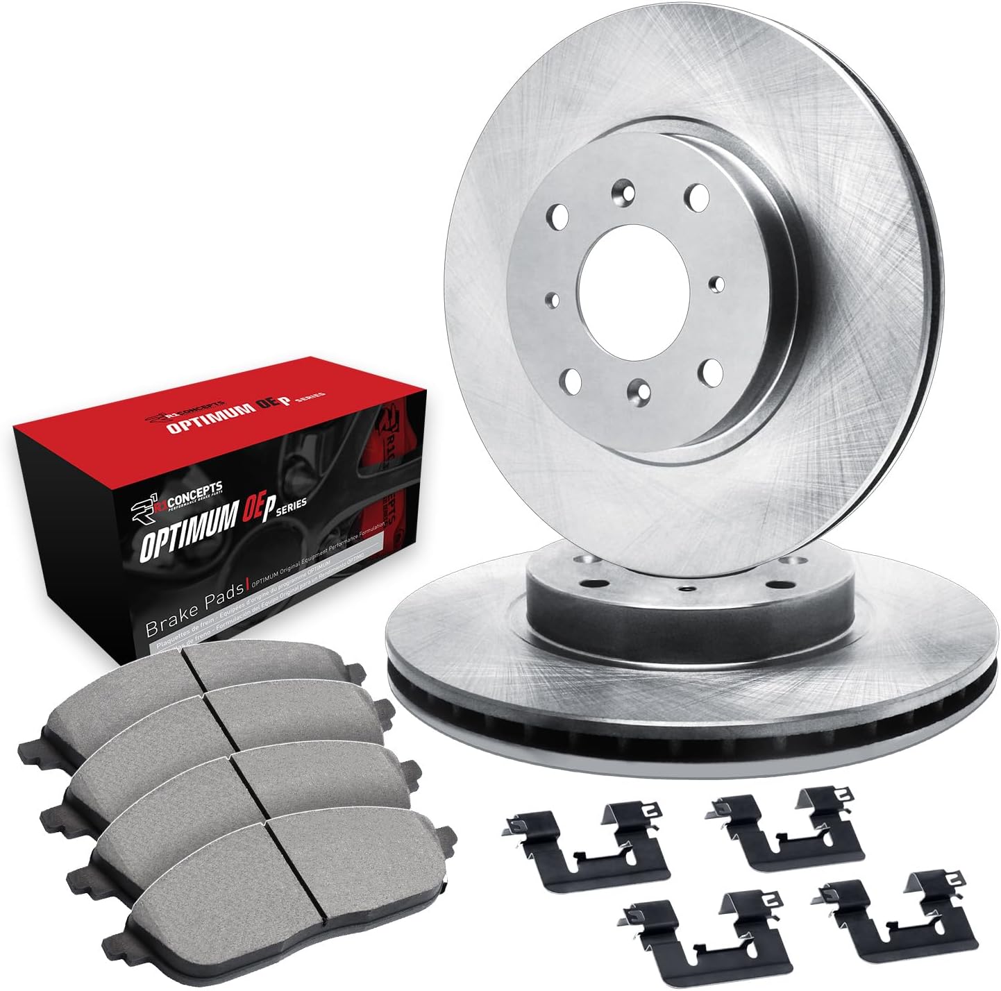 R1 Concepts Front Brake Kit Fits 2011-2019 Ford Fiesta| Optimum Oep Pads, Blank Rotors| Hardware| 10.2' Front