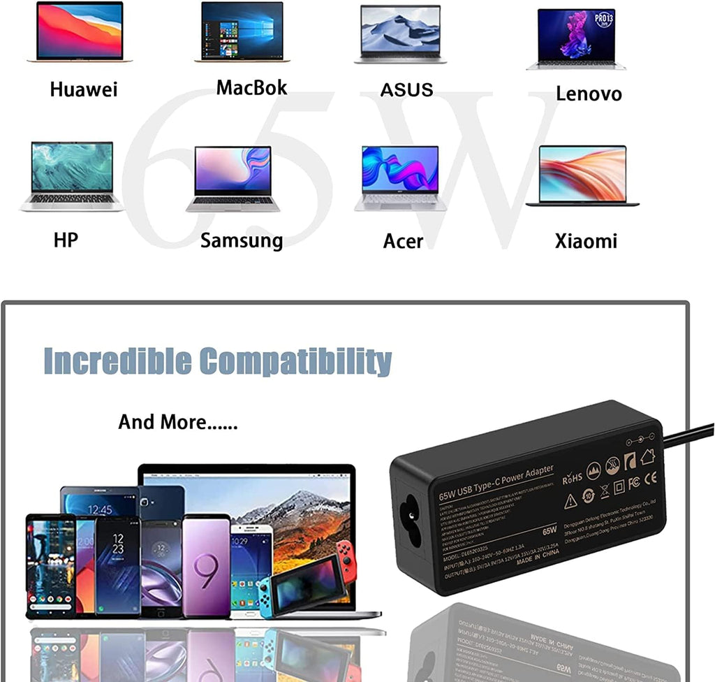 50 Pack 65W USB C Chromebook Laptop Charger Compatible with Lenovo ThinkPad T480s T580s T490 E480 E580, Yoga C930 C940 C740 S730 730 730S 910 920 ADLX65YCC3D AC Adapter