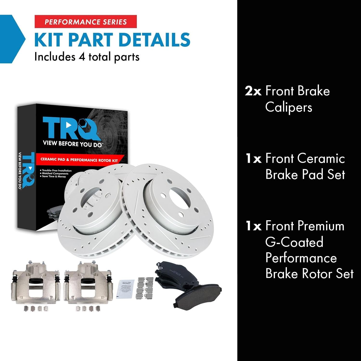 TRQ Performance Front Brake Pad and Rotor Set Ceramic Coated Drilled Slotted Rotors Calipers Compatible with 2007-2010 Dodge Nitro 2008-2012 Jeep Liberty