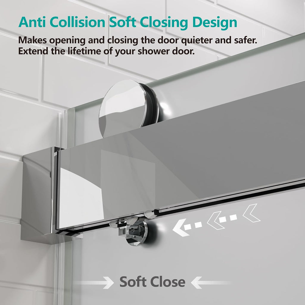 3/8'(10mm) Frosted Glass Shower Doors 56-60' W x 79' H Soft Closing System Double Sliding Frameless Towel Bar Handle Stainless Steel Hardware (Chrome)
