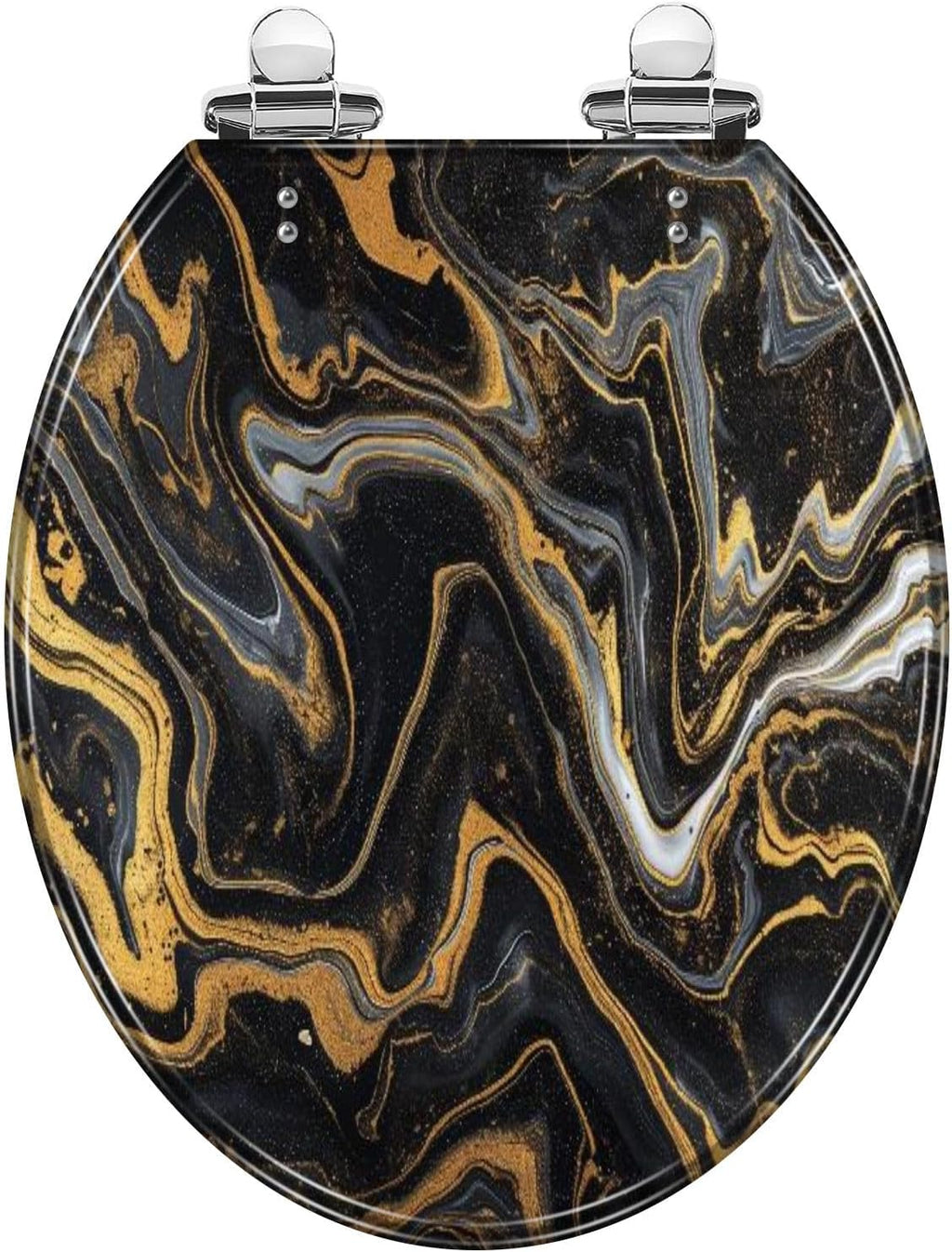 Round Toilet Seat marble ink paper texture black silver gold Resin Toilet Seat Quietly Close Quick Release Hinges Decorative Toilet Seat with Cover Easy to Install