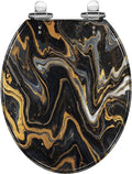 Round Toilet Seat marble ink paper texture black silver gold Resin Toilet Seat Quietly Close Quick Release Hinges Decorative Toilet Seat with Cover Easy to Install