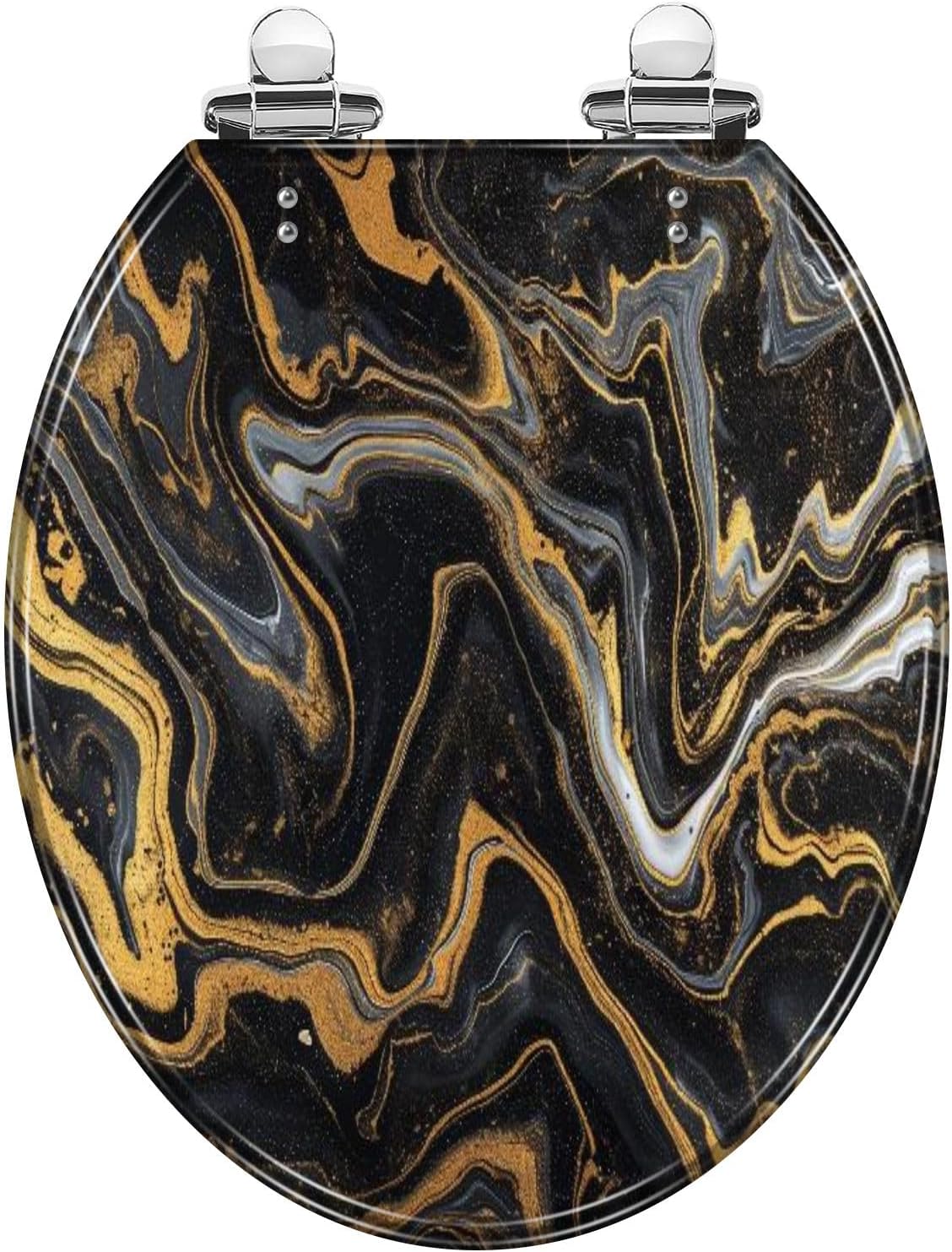 Round Toilet Seat marble ink paper texture black silver gold Resin Toilet Seat Quietly Close Quick Release Hinges Decorative Toilet Seat with Cover Easy to Install