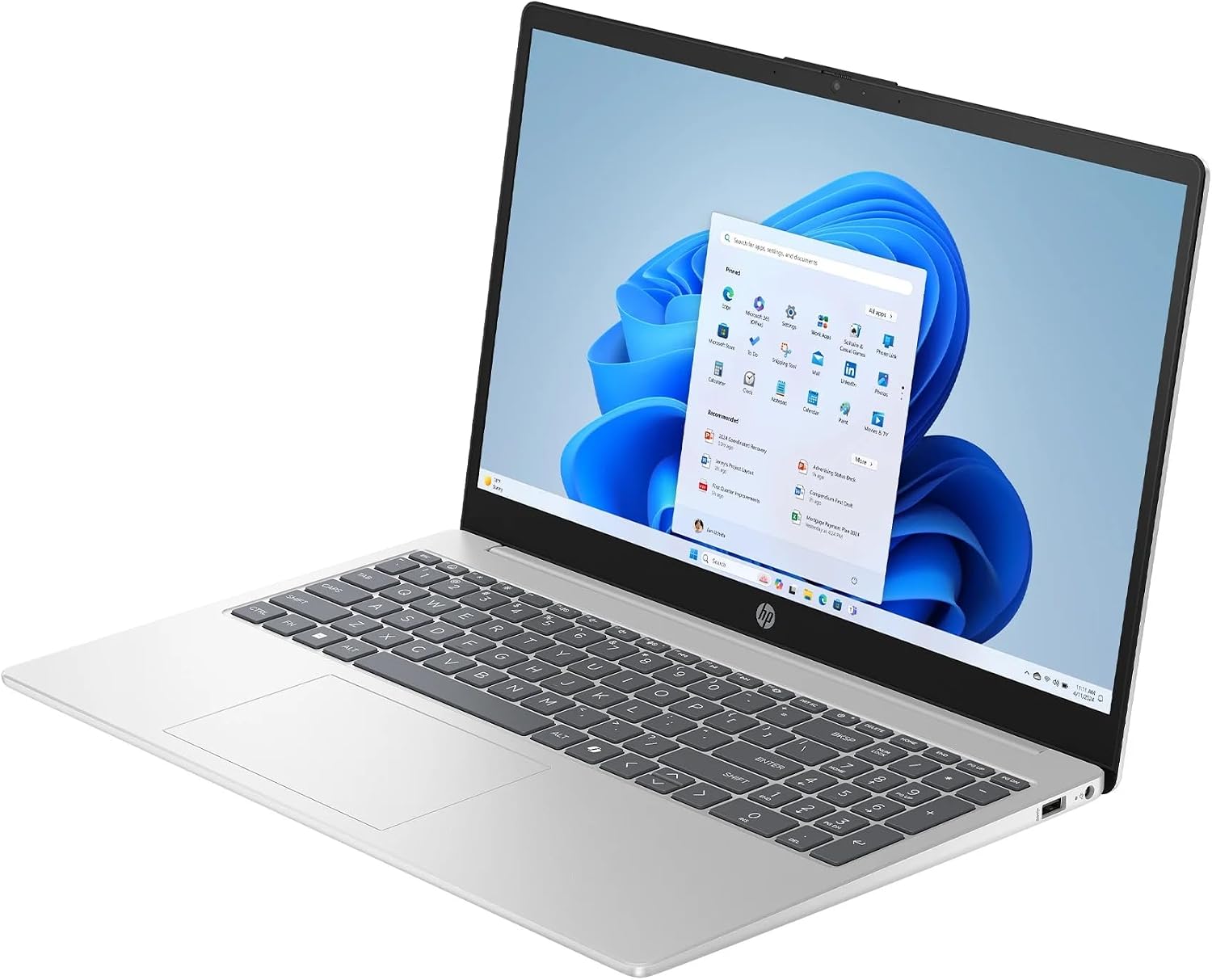 HP 15.6 inch FHD IPS Touch Laptop, AMD Ryzen 7 7730U, 16GB DDR4 RAM, 512GB SSD, Webcam, Windows 11 Home, Copilot AI, Natural Silver, 15-fc0057wm