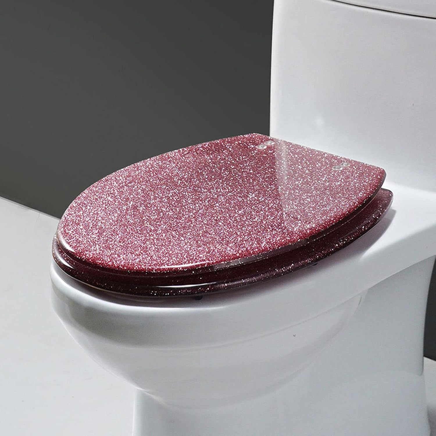 Resin Toilet Seat Soft Close Toilet seat Quick Release, Heavy Duty, Glitter Toilet Seat, Slow Close, Sparkling Toilet Seats for Bathroom, 14.2'×16.5',Gold,Pink