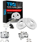 TRQ Performance Front Brake Pad and Rotor Set Ceramic Vented Coated Slotted Drilled Rotors Calipers Compatible with 2011-2018 Ford Fiesta