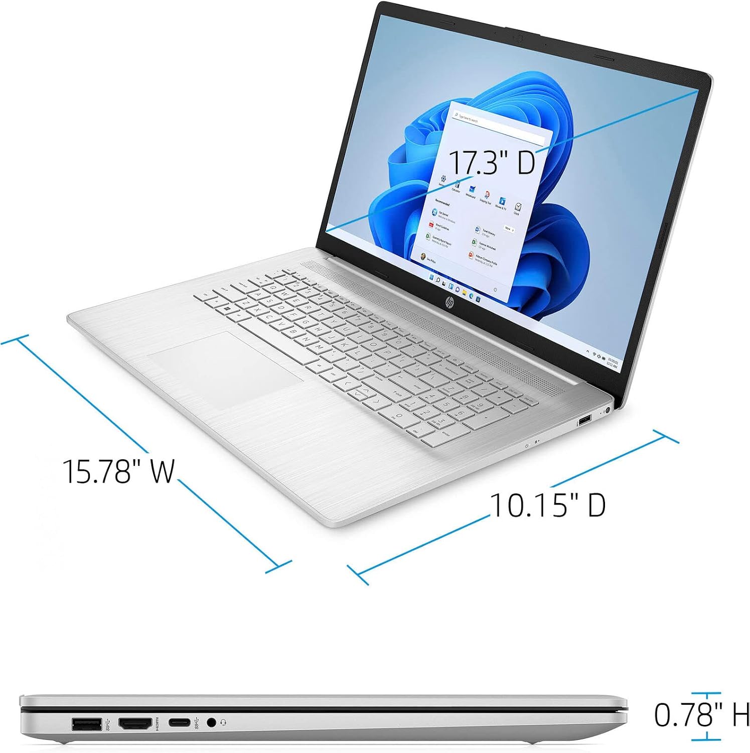 HP 17 Laptop, 17.3' FHD IPS Display, AMD Ryzen 5 5500U (Beat i7-11370H), 16GB RAM, 1TB SSD, AMD Radeon Graphics, Bluetooth, Webcam, HDMI, Windows 11 Home in S Mode, Natural Silver