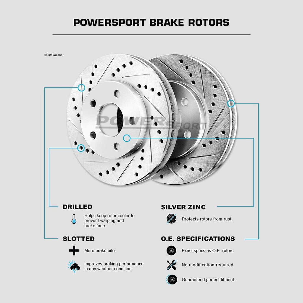 Power Sport Rear Brake Kit For 2002-2022 Nissan Altima; 2011-2017 Nissan Juke; 2004-2008 Nissan Maxima; 2007-2019 Nissan Sentra| Drilled Slotted Brake Rotors| Semi Metallic Brake Pads and Rotors Kit