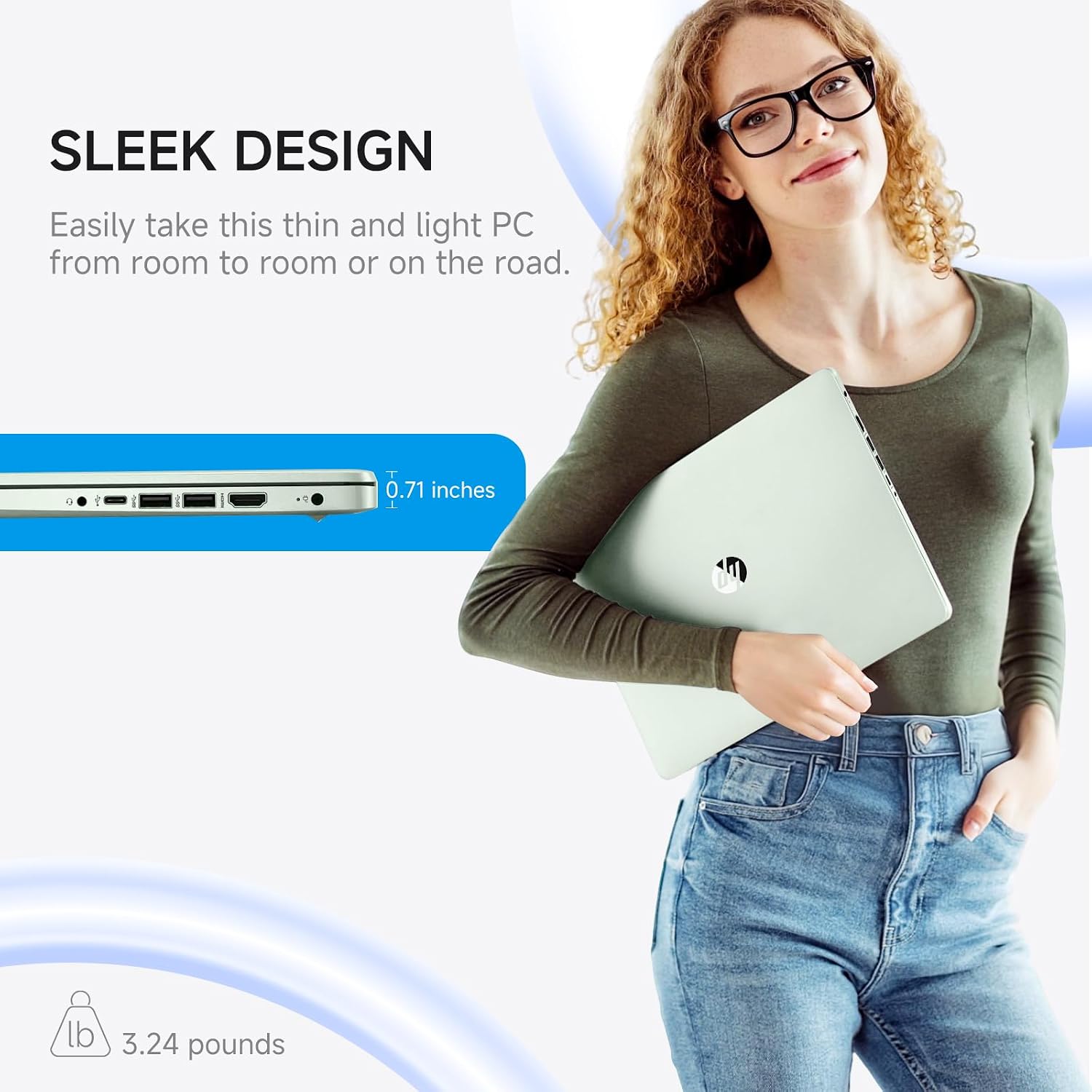 HP 2026 14' Laptop Computer with Copilot AI, Intel N150, 16 GB RAM, 512 GB Storage(128GB UFS+256GB MSD+128GB UFD), 1-Year Office 365, WiFi 6, Ultra Light, Portable, Windows 11 Pro, Willow Green