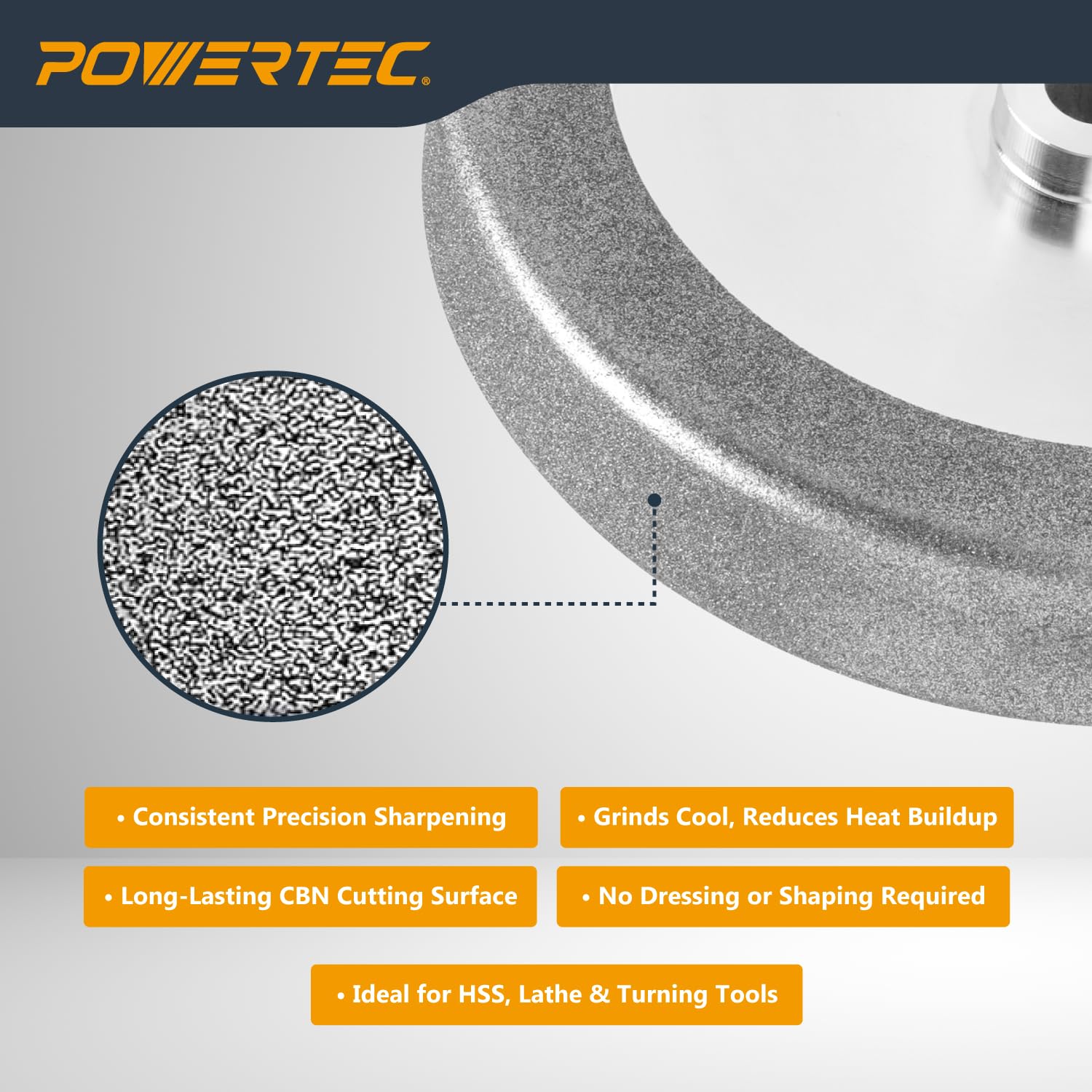POWERTEC CBN Grinding Wheel 8 Inch, 5/8' Arbor, 8' x 1' Wide 180 Grit Bench Grinder Wheel & 8' x 1-1/2' Wide 80 Grit, 4-in-1 CBN Sharpening Wheel w/ 1/4' Radius Edge and Side Face - 2PK (15710)