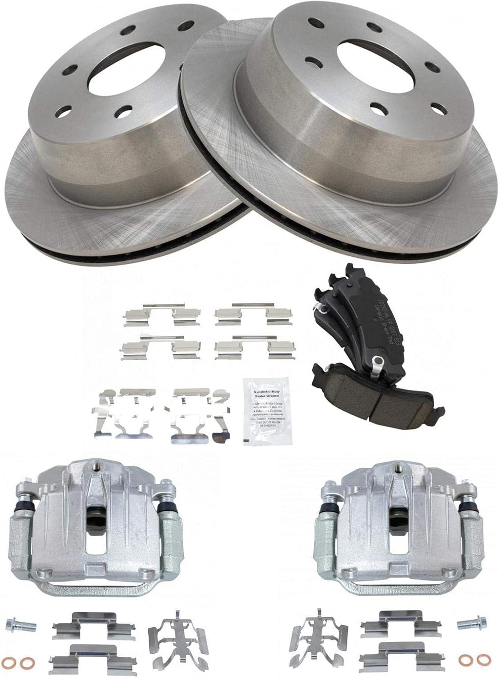 TRQ Rear Brake Pad and Rotor Set Ceramic Vented Rotors Calipers Compatible with 2003-2005 Chevrolet Astro GMC Safari 1999-2002 Silverado 1500 2000-2001 Tahoe 1999-2002 Sierra 1500 2000-2001 Yukon