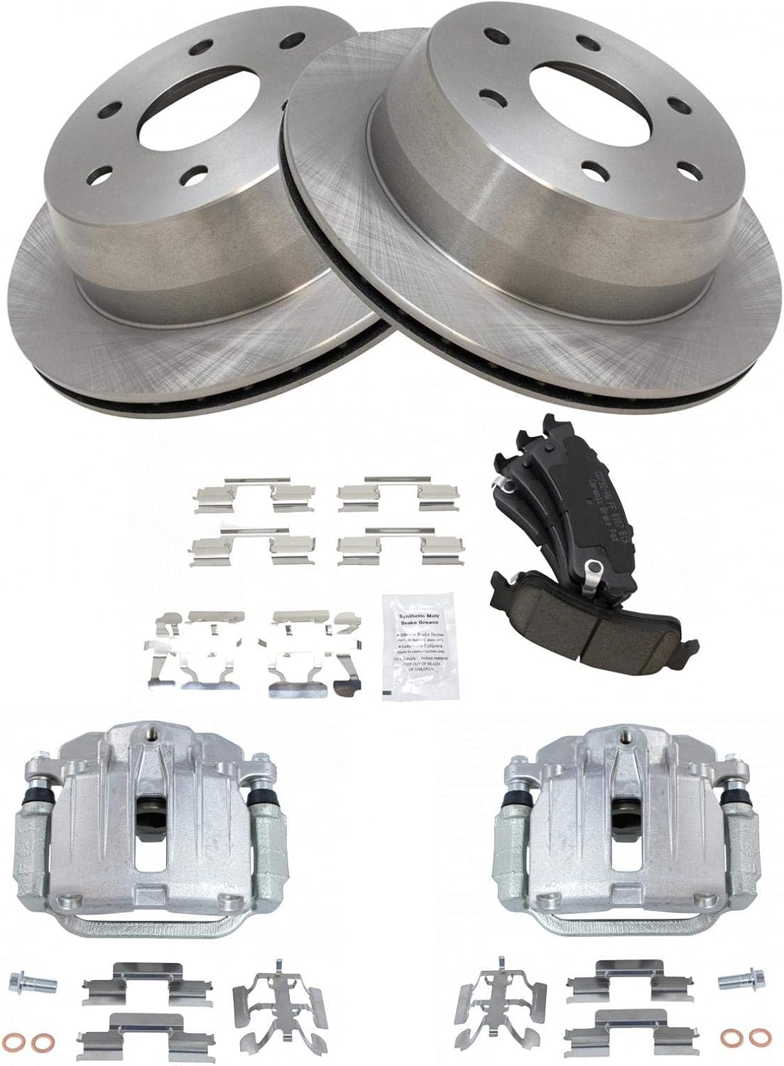 TRQ Rear Brake Pad and Rotor Set Ceramic Vented Rotors Calipers Compatible with 2003-2005 Chevrolet Astro GMC Safari 1999-2002 Silverado 1500 2000-2001 Tahoe 1999-2002 Sierra 1500 2000-2001 Yukon