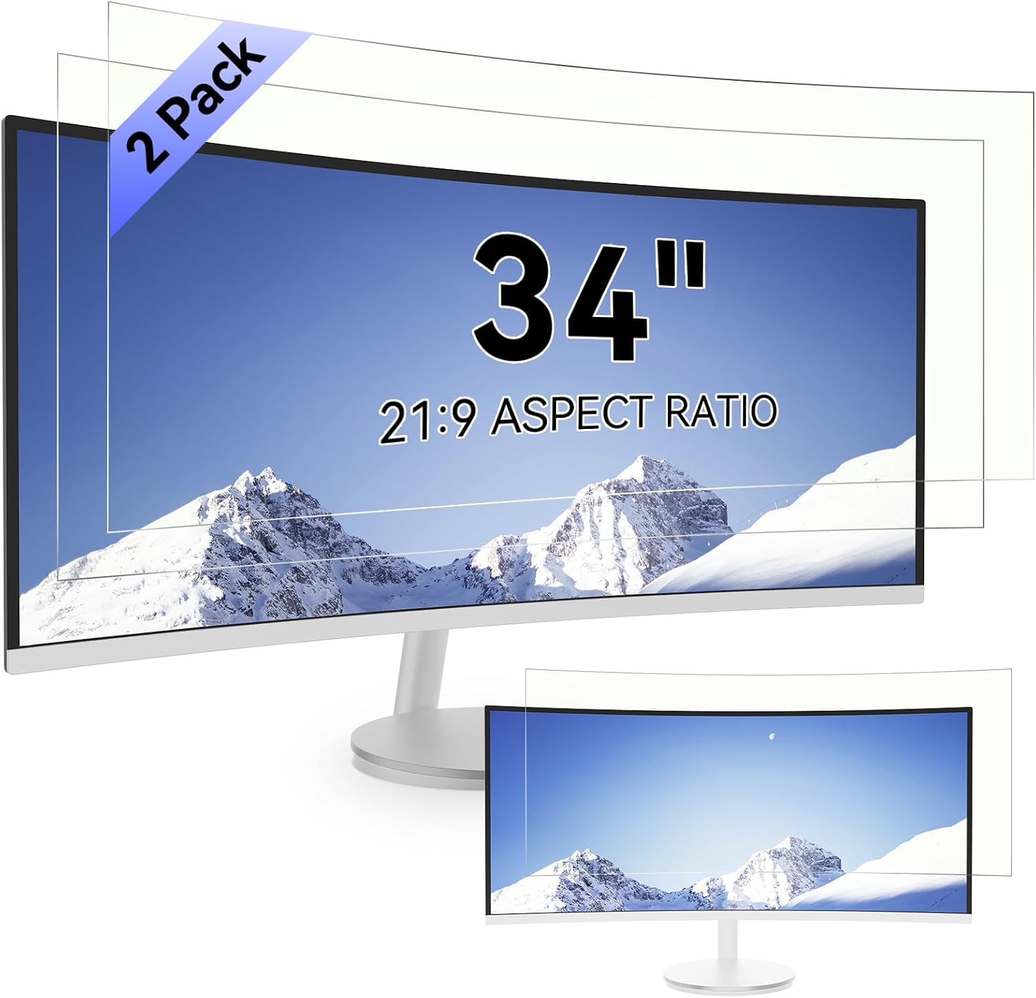 [2-Pack] 34 Inch Computer Blue Light Blocking Screen Protector for 21:9 Widescreen Curved Monitor, Anti Glare Anti-UV Eye Protection Desktop PC LED Monitor Filter, Removable Anti-Scratch Film 34in