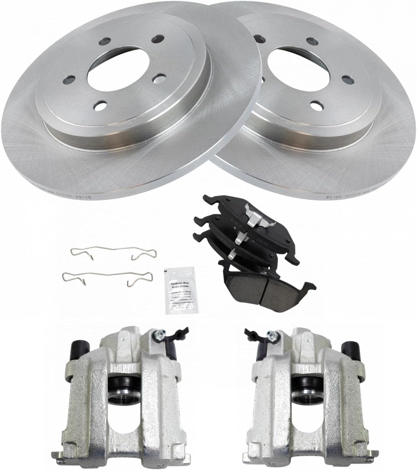 TRQ Rear Brake Pad and Rotor Set Ceramic Solid Rotors Calipers Compatible with 2005-2008 Ford Escape Mazda Tribute Mercury Mariner
