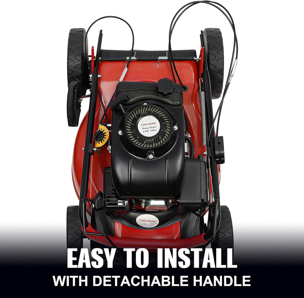 20-Inch Self-Propelled Gas Mower, 140 Cc 4-Stroke Single-Cylinder Ohv Gasoline Engine, 8-Speed Adjustable Mowing Height, 1.6 Liters