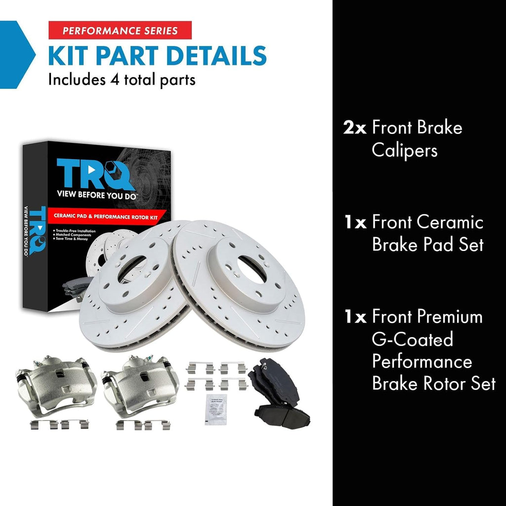 TRQ Performance Front Brake Pad and Rotor Set Ceramic Vented G Coated Rotors Calipers Compatible with 2014-2015 Acura ILX 2003-2017 Honda Accord 2013-2015 Civic