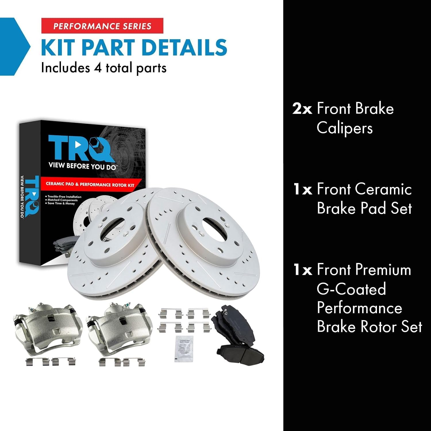 TRQ Performance Front Brake Pad and Rotor Set Ceramic Vented G Coated Rotors Calipers Compatible with 2014-2015 Acura ILX 2003-2017 Honda Accord 2013-2015 Civic