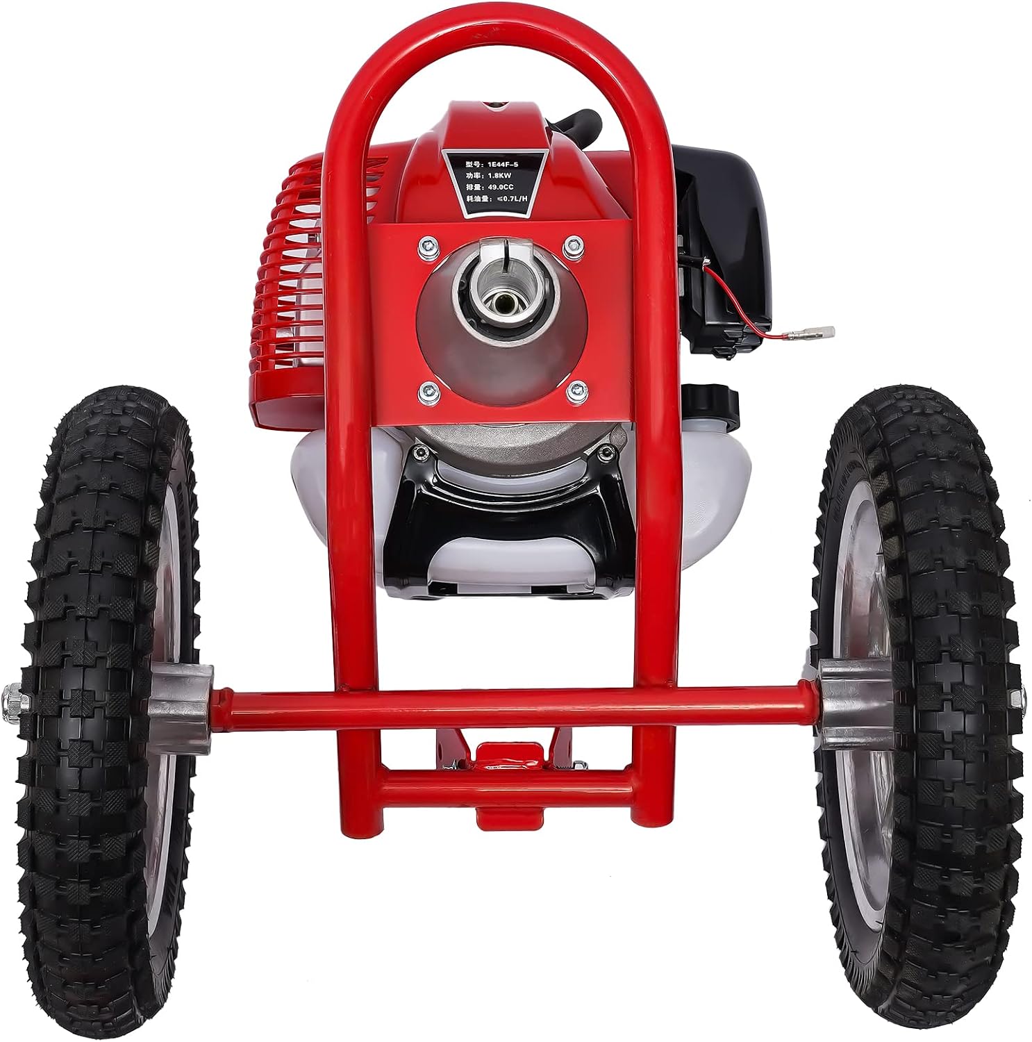 49CC 2-Stroke Gas Lawn Mower, 1.8KW 7000 RPM, Self-Propelled Lawnmower Walk-Behind Push Mower with High Rear Wheels for Efficient Lawn Care