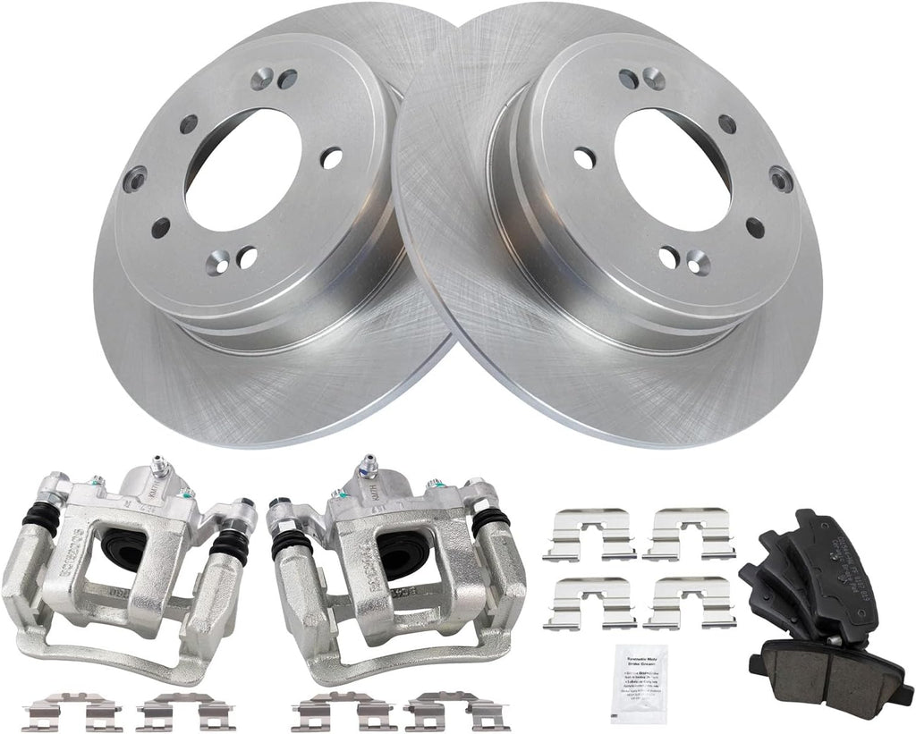 TRQ Rear Brake Pad and Rotor Set Ceramic Rotors Calipers Compatible with 2015 Hyundai Sonata 2014-2014 Kia Optima