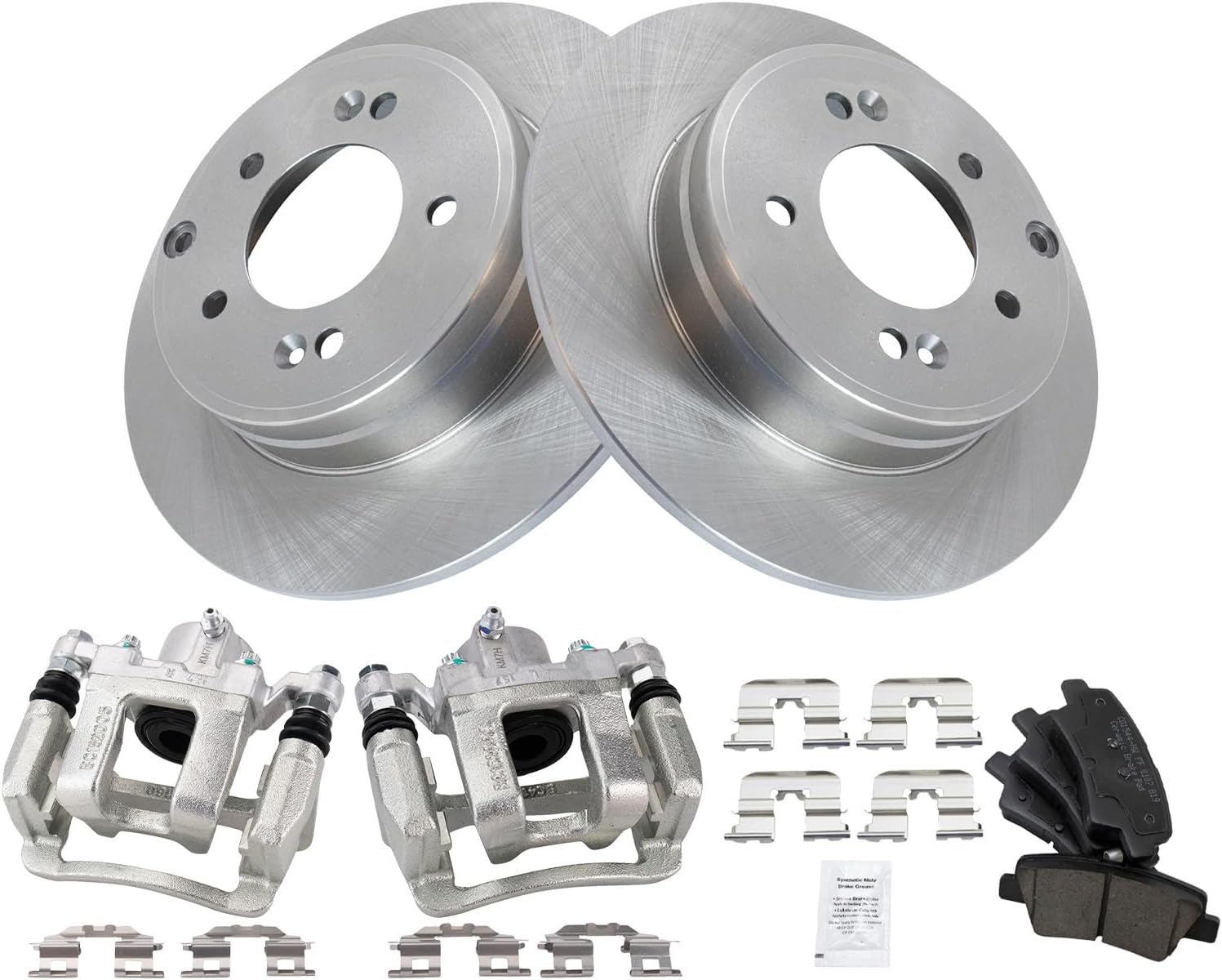 TRQ Rear Brake Pad and Rotor Set Ceramic Rotors Calipers Compatible with 2015 Hyundai Sonata 2014-2014 Kia Optima