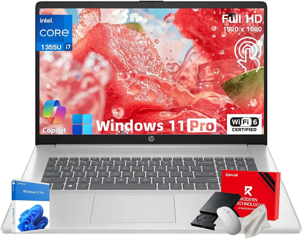 HP 15 Touchscreen Laptop Computer - 15.6' FHD IPS, Intel 10-Core i7 1355U CPU, 32GB RAM + 1TB SSD, Intel Iris Xe Graphics, Numeric Pad, WIFI6, Copilot AI PC, Win11 Pro, w/Accessoires