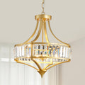 Gold Chandeliers for Dining Room Modern Round Crystal 4 Lights Rustic Pendant Lighting Fixture with Metal Lampshade for Living Room Hallway Bedroom Foyer