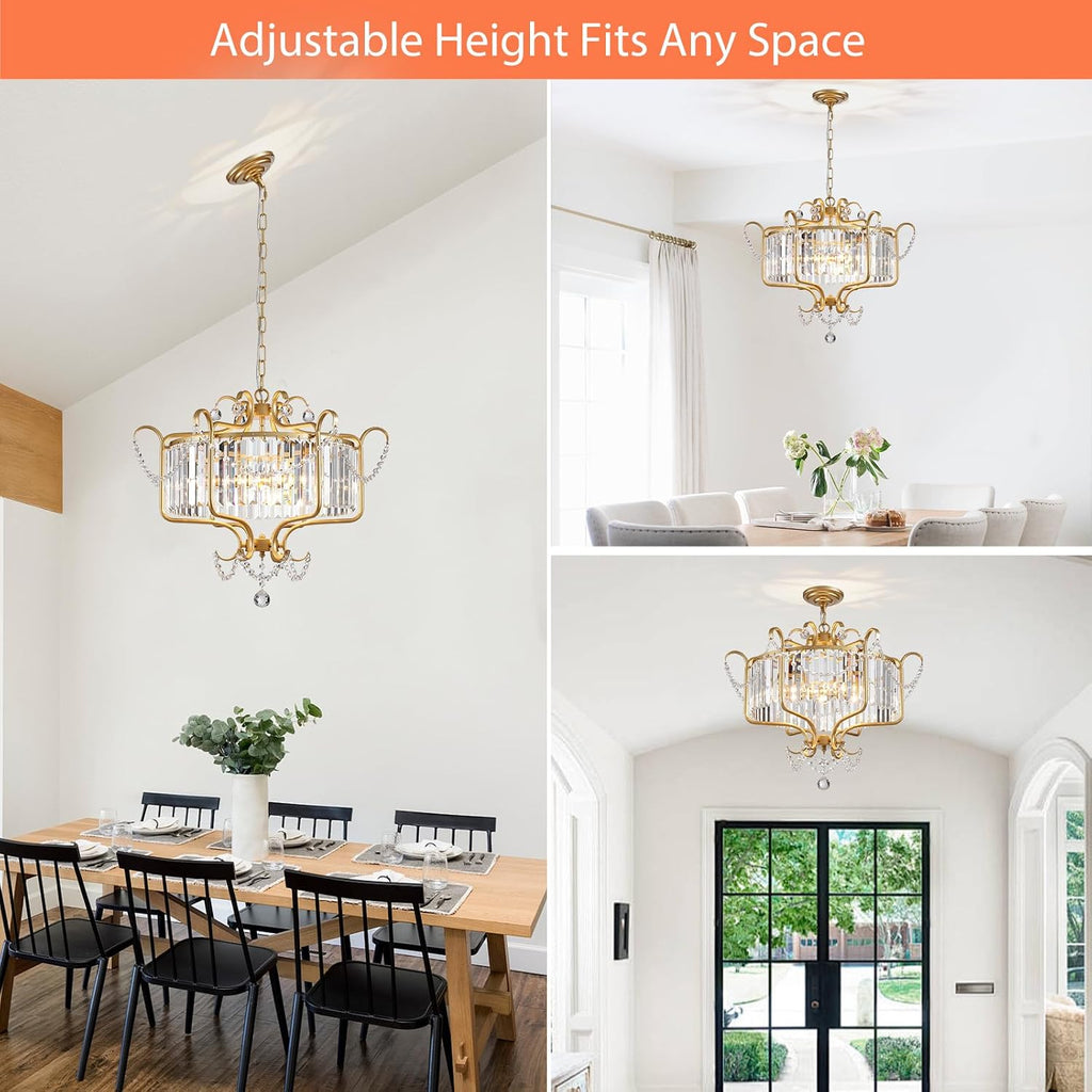 Modern Crystal Chandelier for Dining Room 24' Large Gold 6-Light Farmhouse Pendant Lighting Fixtures for Living Room Kitchen Island Hallway Bedroom Foyer