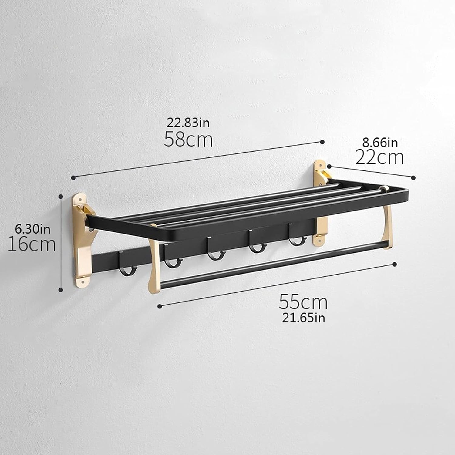 TOMYEUS Shower Caddy Bathroom Shelf Towel Racks for Bathroom,Bathroom Towel Shelf,Wall Mounted Multifunctional Double Towel Bars，22.8 Inch Wall Mount Holder Shower Organizer