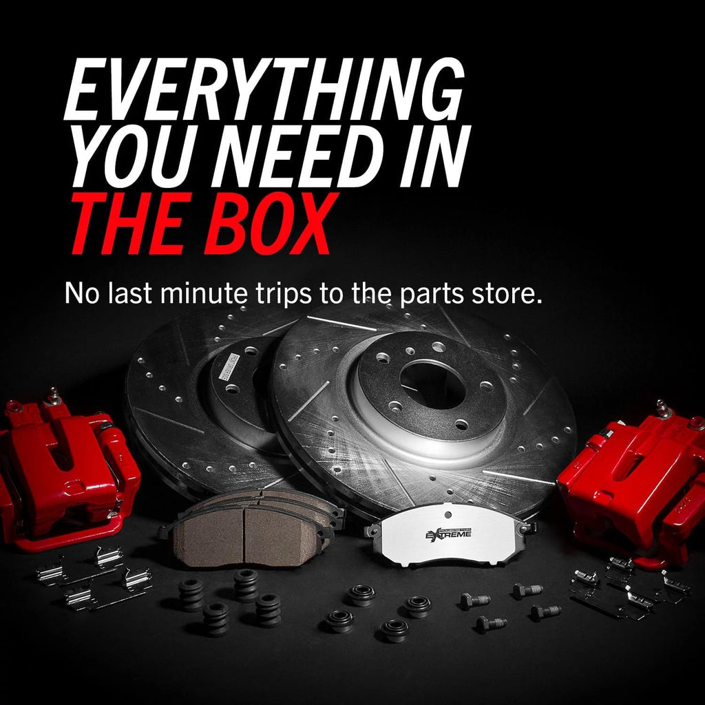 PowerStop Front Brake & Caliper Kit for Chevrolet Silverado 2500 HD 2012-19 |Silverado 3500 HD 2012-19 - Drilled & Slotted Disc Rotors + Z36 Brake Pads + Red-Powder Coated Calipers, KC6258-36