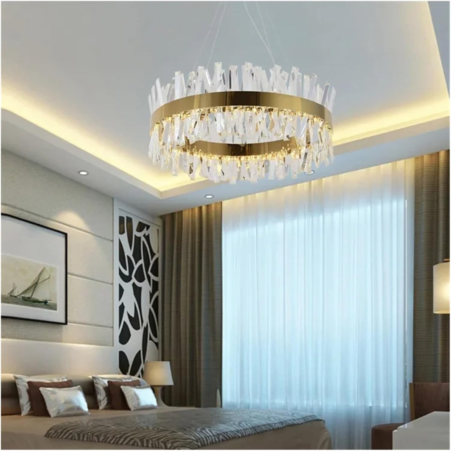 Nordic Luxury Crystal Chandelier Modern Gold Silver Round Led Pendant Light Living Dining Table Room Hotel Home Decor Hanging Lamps,Dining Light Fixtures