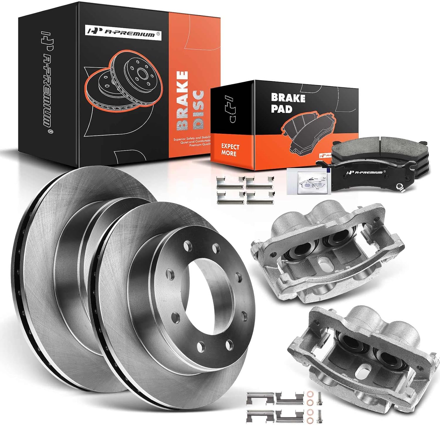 A-Premium Rear Disc Brake Kit with Calipers Compatible with Chevrolet Silverado 2500, Silverado 2500 HD, Suburban 2500 & GMC Sierra 1500 HD, Sierra 1500 HD Classic, Sierra 2500 HD & Hummer H2 8-PC Set